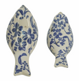 Aviana blue and white ceramic bird ornament set of two with floral detailing top view