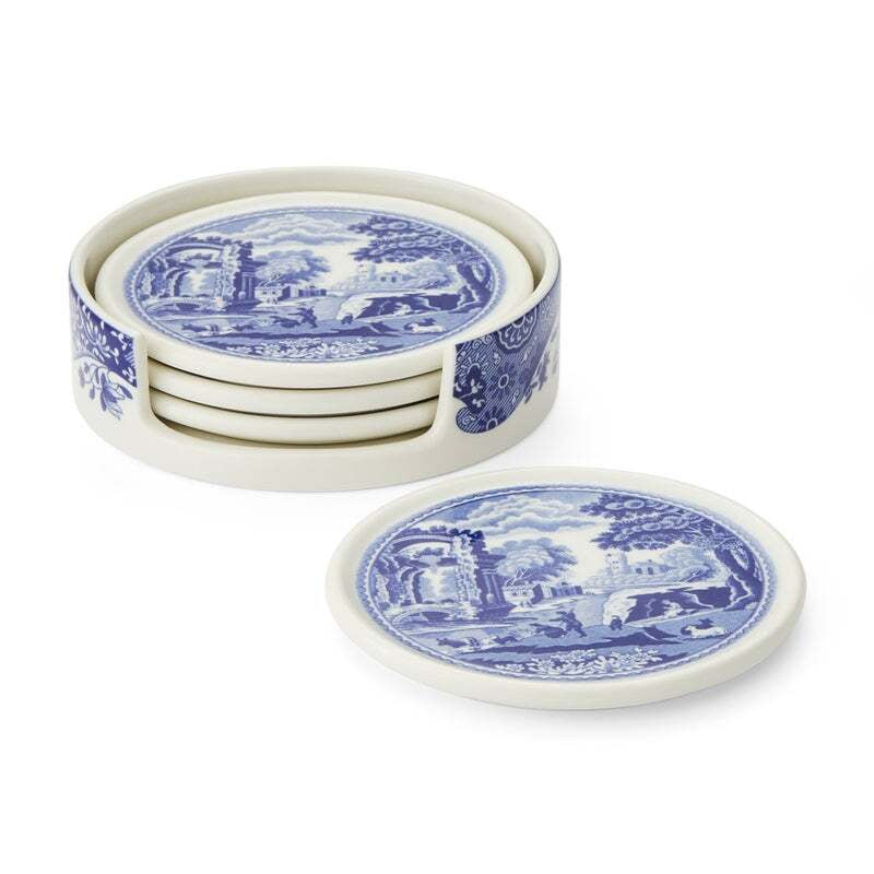 Spode Blue Italian - 9.5cm Ceramic Coasters with Holder (S/4)