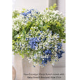 Blue artificial baby breath bouquet styled in a coastal Hamptons-style vase with eucalyptus greenery