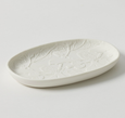 White porcelain Banksia trinket dish with embossed native floral design, oval shape