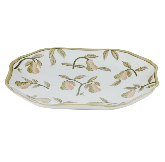 Bartlett ceramic platter with hand-painted pear design, 33x42.5cm.