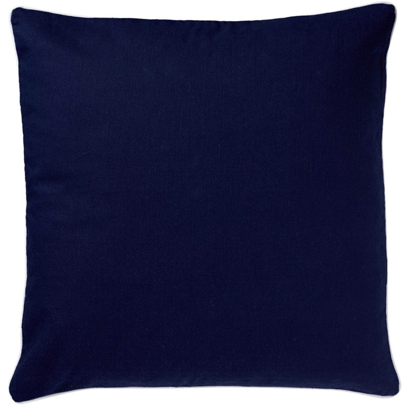 Navy 60cm cushion with white piping in heavy cotton canvas