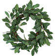 Bayleaf greenery wreath with lush layered leaves on a natural vine base against a white background