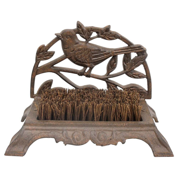 Cast iron bird boot brush with coconut fibre bristles