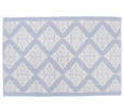 Blue and white patterned floor mat with non-slip backing.