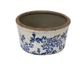 Blue Floral Wide Pot Small with vintage blue floral pattern and rustic rim, shown on a white background