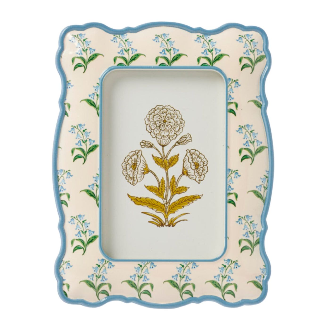 Bluebell 4x6 scalloped photo frame with blue floral pattern