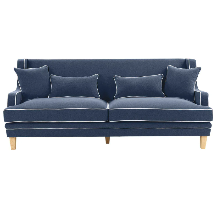 Bondi Hamptons 3 Seat Sofa Navy W/White Piping