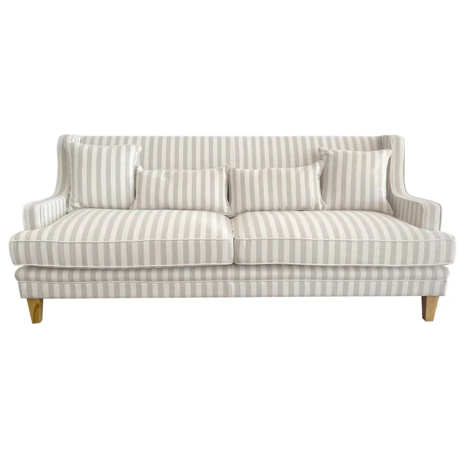 Bondi Hamptons 3 Seat Sofa Natural Stripe with White Piping