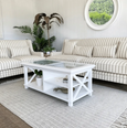 Bondi Hamptons 3 Seat Sofa Natural Stripe with White Piping