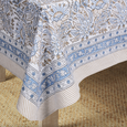 Bromley Tablecloth Cornflower Large on dining table - corner detail