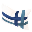 Burleigh navy handwoven linen lumbar cushion with velvet stripe detailing on white base
