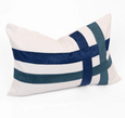 Burleigh navy handwoven linen lumbar cushion with velvet stripe detailing on white base