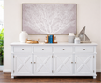 Canterbury white sideboard with cross panel doors and drawers styled in a Hamptons interior
