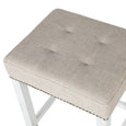 Natural linen upholstered kitchen stool with tufted cushion detail