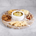 Carprani round marble chip and dip platter in white and beige with central dip bowl