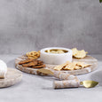 Carprani round marble chip and dip platter in white and beige with central dip bowl