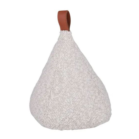 Ivory bouclé door stop with soft texture and leather-look handle