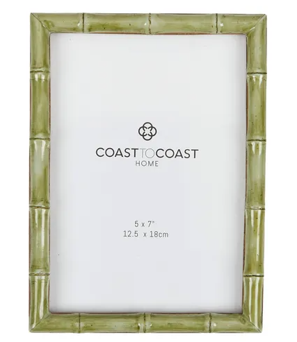 Green bamboo picture frame with dimensions on a white background