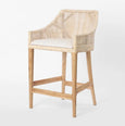 Charlotte rattan counter stool natural whitewash with woven backrest and upholstered seat