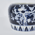 Small Cherry Blossom Planter in ceramic, decorative pot with navy base and white floral design.