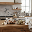 Chicken wire baskets set of two styled on kitchen bench holding fresh eggs