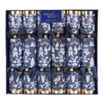 Set of six blue and gold chinoiserie temple Christmas crackers with decorative patterns