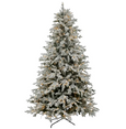 Snow-dusted 210cm Christmas tree with warm white LED lights, creating a festive and realistic holiday display.