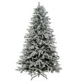 Snow-dusted 210cm Christmas tree with warm white LED lights, creating a festive and realistic holiday display.