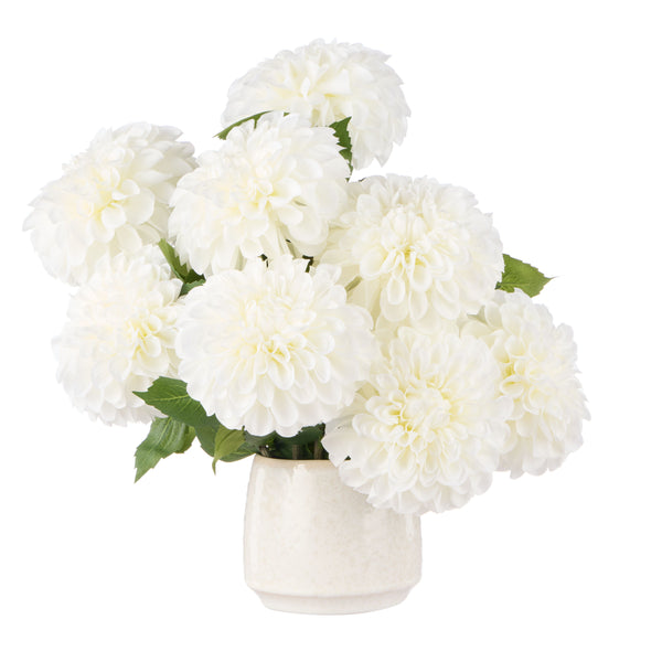 artificial white chrysanthemum arrangement in ceramic gianni pot on bedside table – lifelike faux flowers for coastal or Hamptons home décor