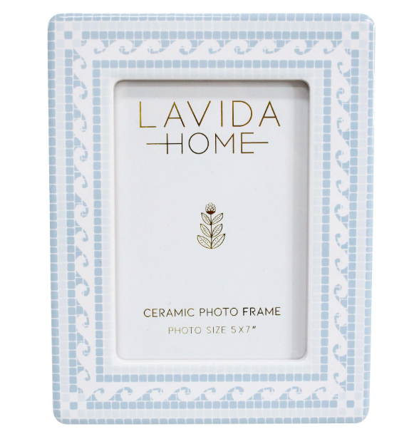 Coastal wave ceramic photo frame 5x7 inch blue mosaic design