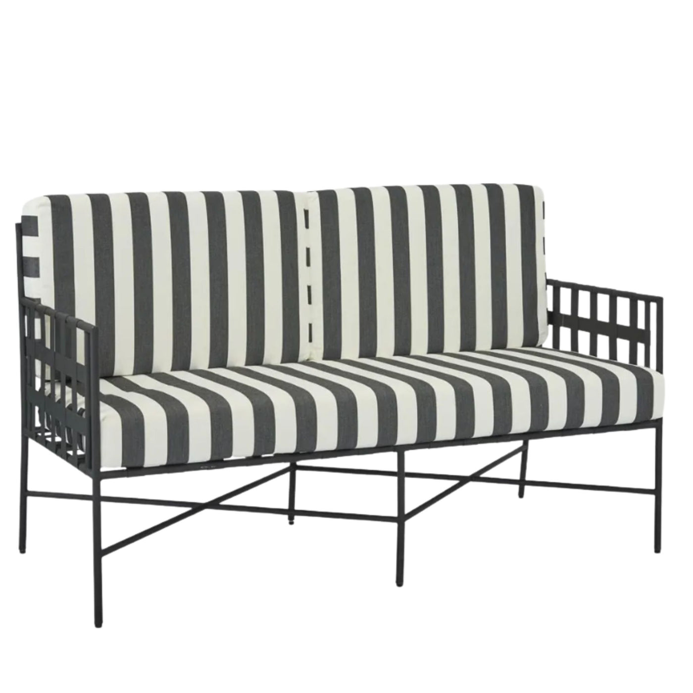 Davenport Sofa Outdoor 2 Seater with B/W Stripe Cushions - Hamptons Style