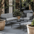 Davenport Sofa Outdoor 2 Seater with B/W Stripe Cushions - Hamptons Style