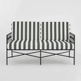 Davenport Sofa Outdoor 2 Seater with B/W Stripe Cushions - Hamptons Style