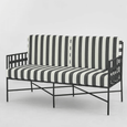 Davenport Sofa Outdoor 2 Seater with B/W Stripe Cushions - Hamptons Style