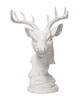 White distressed resin deer head ornament with antlers, 39cm decorative sculpture.