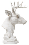 White distressed resin deer head ornament with antlers, 39cm decorative sculpture.