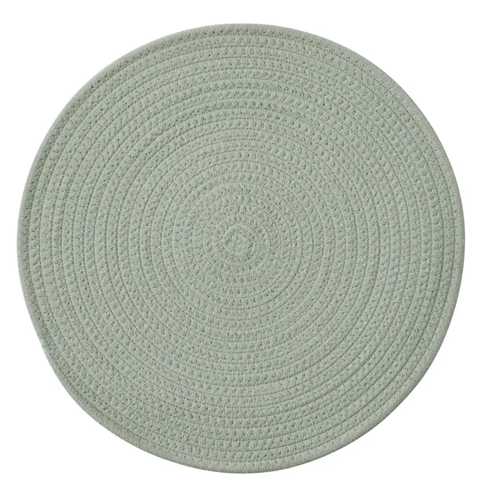 Mint cotton braided round placemat 38cm for table setting.