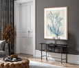 Seaweed Collage I Pale Blue framed coastal wall art by Designer Boys styled above a console in a contemporary interior