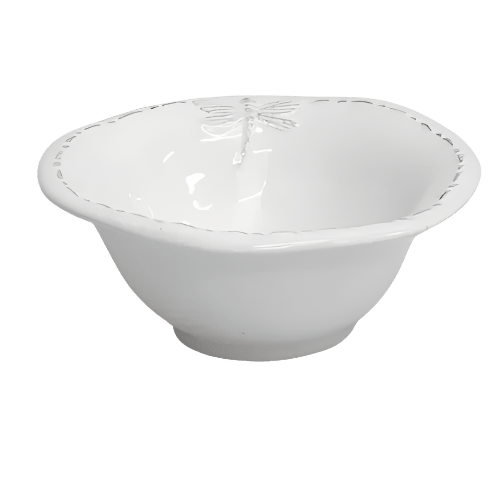 Dragonfly Stoneware White Salt Bowl - Hamptons Style