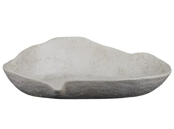 White ceramic platter with organic sculptural form and textured matte finish, ideal for Hamptons or coastal home décor.