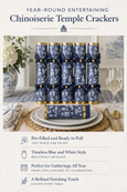 blue and gold chinoiserie crackers styled on place setting for year round entertaining and hamptons style table decor