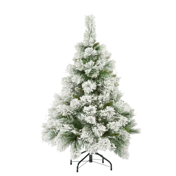 Emerald Pine Snow Tip Tree 120cm with frosted snow-dusted branches on a sturdy iron stand