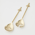 Gold brass Christmas tree–handled salad servers set of two.