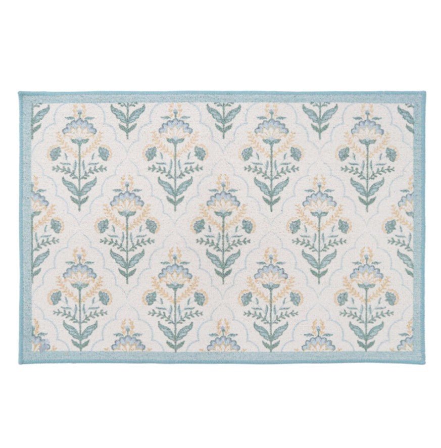 Floral Coastal Mat 60x90cm Soft Blue - Hamptons Style