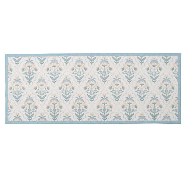 Floral Coastal Runner 60x150cm Soft Blue Non Slip - Hamptons Style