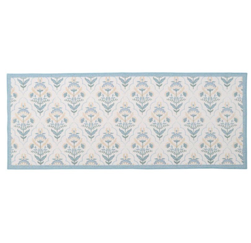 Floral Coastal Runner 60x150cm Soft Blue Non Slip - Hamptons Style