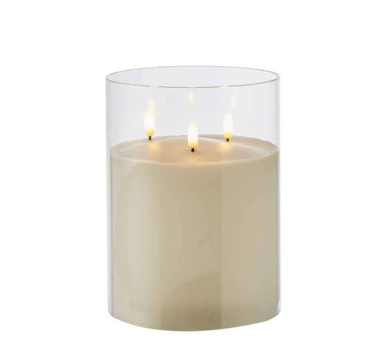Glass Triflame LED Candle Clear 20cm