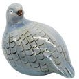 Porcelain guinea fowl ornament in soft blue with crackle glaze and feather detailing.
