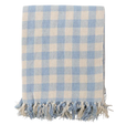 Harbour Check cotton throw in sky blue and natural with classic check pattern and fringe edge